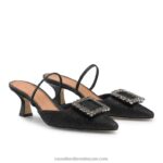 ⁦كعب هريرة جوهرة slingback 8840R115 أسود نحيف Russell And Bromley⁩ - الصورة ⁦2⁩