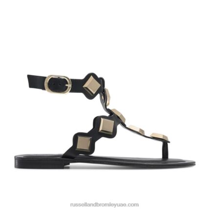ميدالية مرصعة اصبع القدم صندل ثونغ 8840R371 أسود نحيف Russell And Bromley